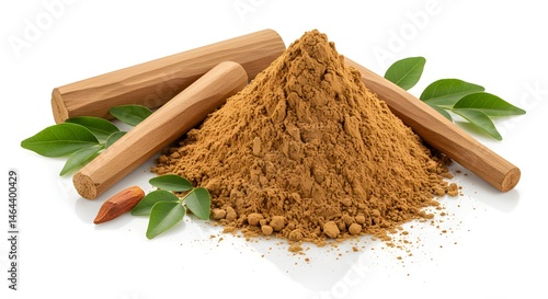 Sandalwood Powder and Sticks with Green Leaves
