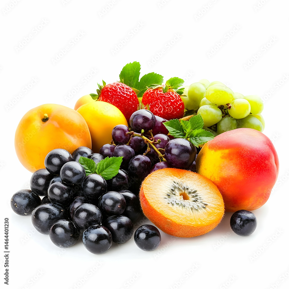 Vibrant collection of fresh fruits isolated on white background Vibrant collection of fresh fruits isolated on white background