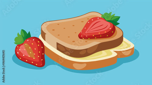 A nutritious twist on the traditional PBJ sandwich by using almond butter sliced strawberries and whole grain bread.. Vector illustration