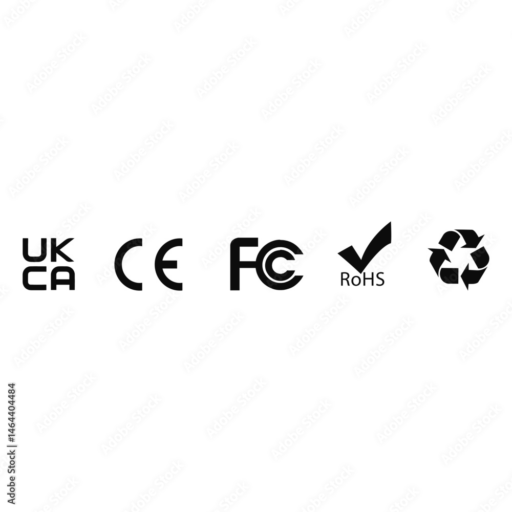 UKCA FCC Recycle ROHS Black Sign Symbol ICON VEtor