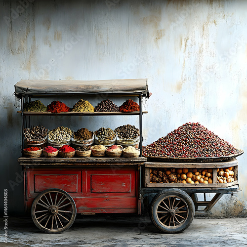 Vintage spice cart display
