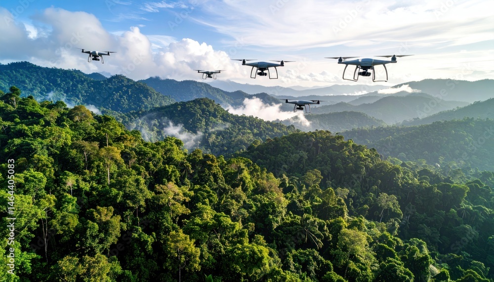 Drone Flies Over Green Mountain Drone Flies Over Green Mountain