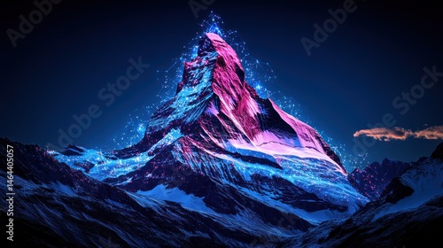 Illuminated Matterhorn Peak, Swiss Alps Night, Digital Art, Website Banner