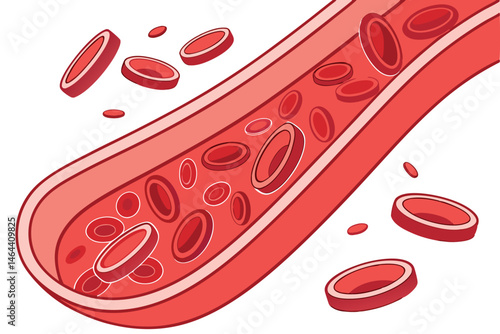 83 Medical illustration, red blood cells, microscopic view, cross-section, cellular structure, hemoglobin, circulatory system, 3D rendering, scientific visualization, anatomical detail, high magnifica
