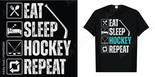 Eat Sleep Hockey Repeat Christmas For Teen Adult Hockey T-Shirt