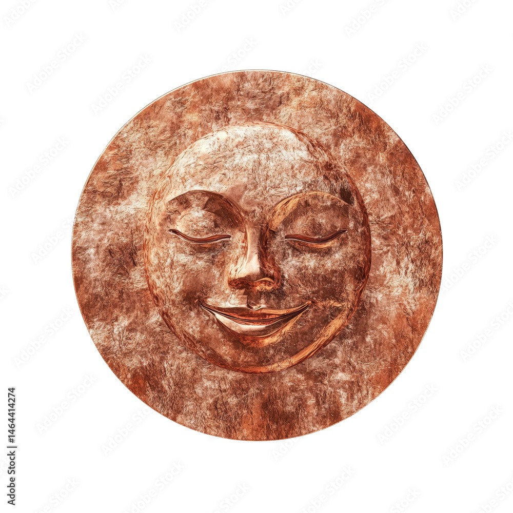 Serene Copper Sun Face Wall Decor - Peaceful Meditation Art Serene Copper Sun Face Wall Decor - Peaceful Meditation Art