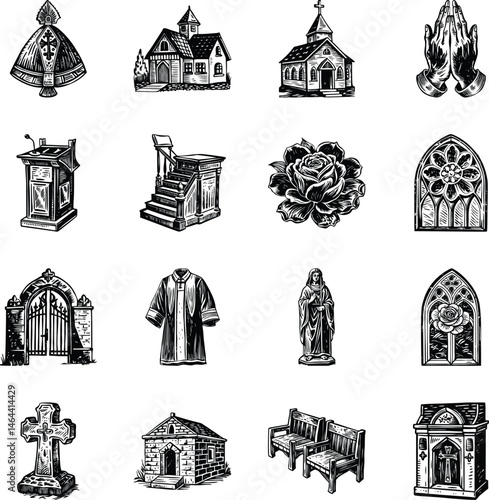 Pack of Vintage Style Church Art Illustrations 