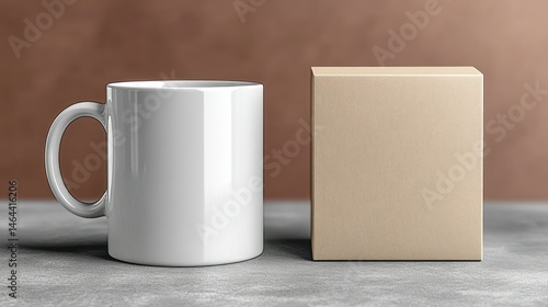 Blank white mug and kraft box mockup