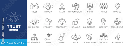 Trust line icon set. Solid line icon collection.