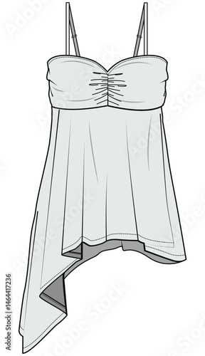 Asymmetric Cami Top Fashion Illustration, Vector, CAD, Technical Drawing, Flat Drawing, Template, Mockup.