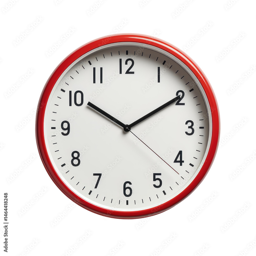 Wall Clock with Bold Red Frame Isolated on White Background Wall Clock with Bold Red Frame Isolated on White Background