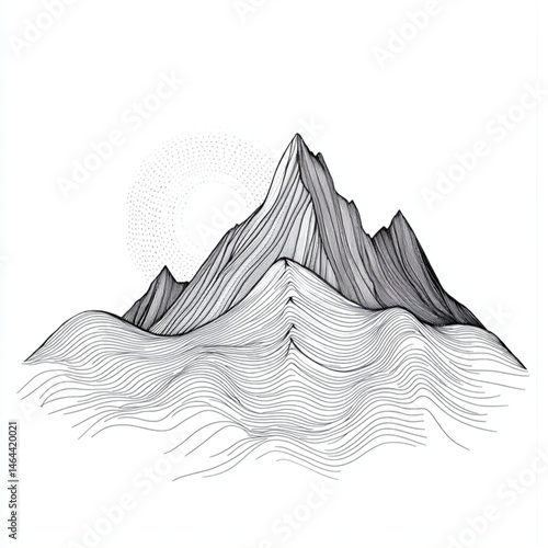 Obraz na płótnie drawing of a mountain with fine lines and light shading for a feminine result in black and white on a white background for a tattoo project w salonie