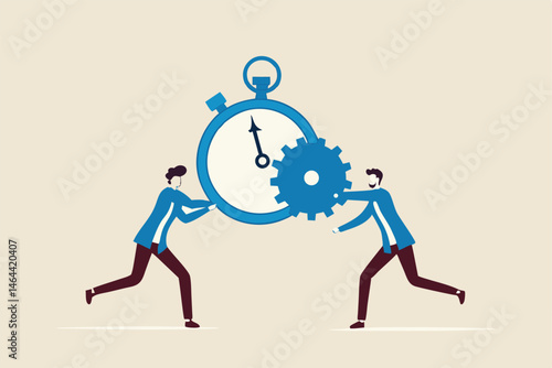 Efficiency or productivity, manage resources and time to optimize best work result, increase performance with effective process, businessman combine clock timer and gear cogwheel for best efficiency.