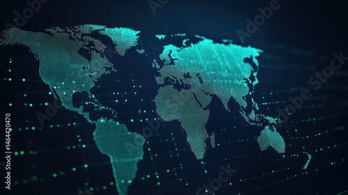 Fototapeta Naklejka Na Ścianę i Meble -  Glowing teal dot world map digital network global visualization