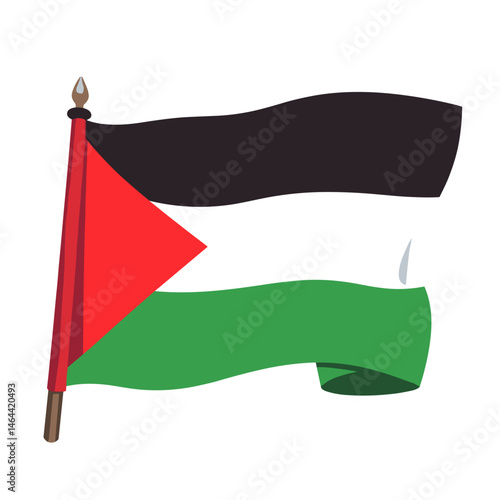 Palestinian flag waving in the wind on a white background  