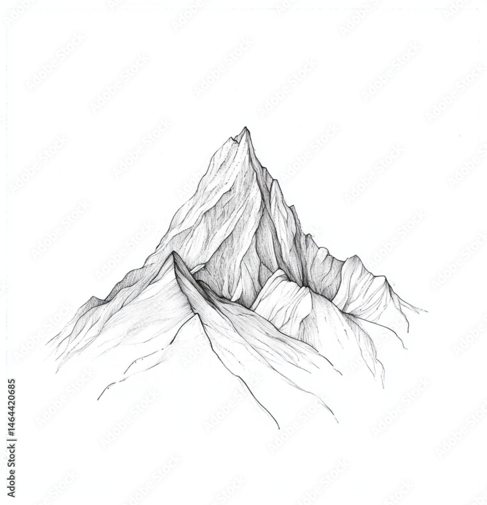 drawing of a mountain with fine lines and light shading for a feminine result in black and white on a white background for a tattoo project