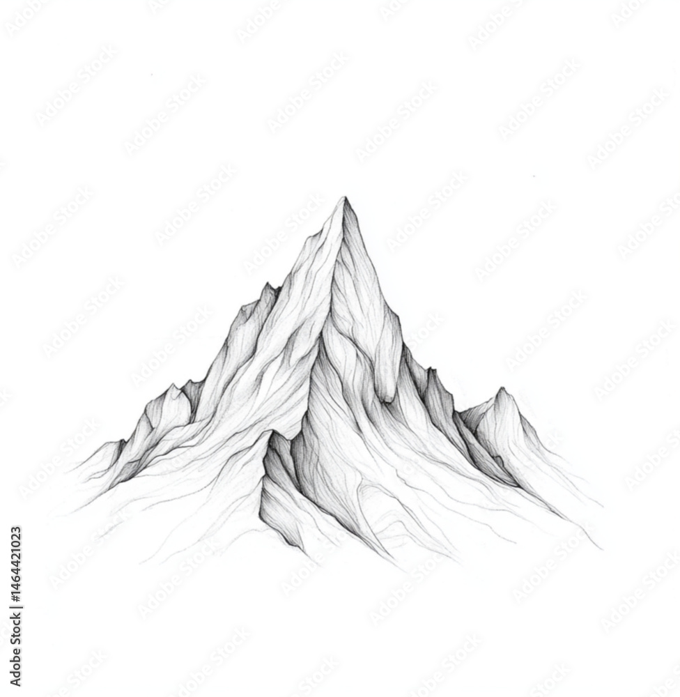 drawing of a mountain with fine lines and light shading for a feminine result in black and white on a white background for a tattoo project
