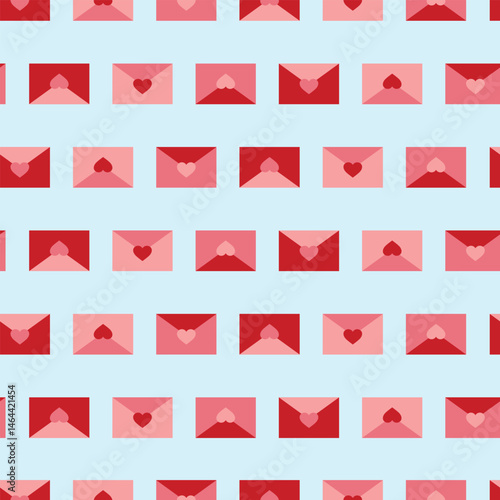 Vector pattern with red and pink envelopes with hearts for Valentine's Day
