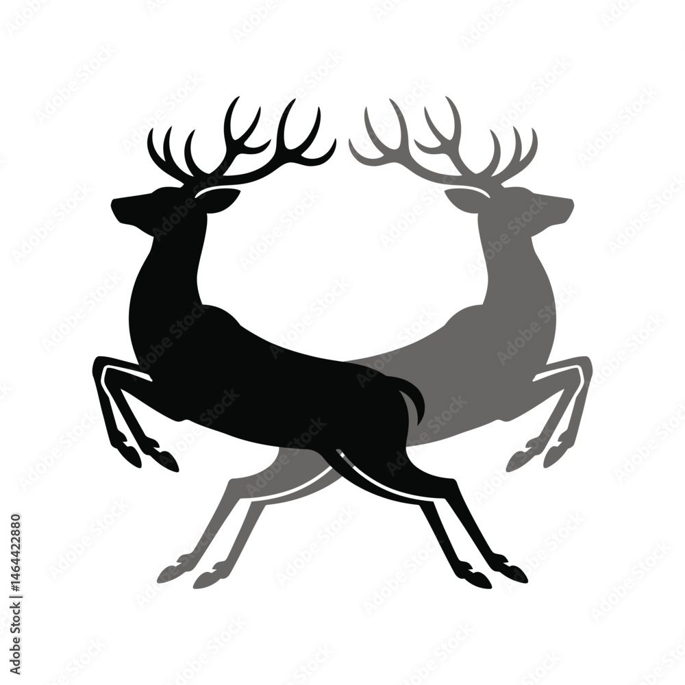 Obraz premium Leaping Deer Silhouette Vector - Jumping Stag Icon in Black Isolated on White