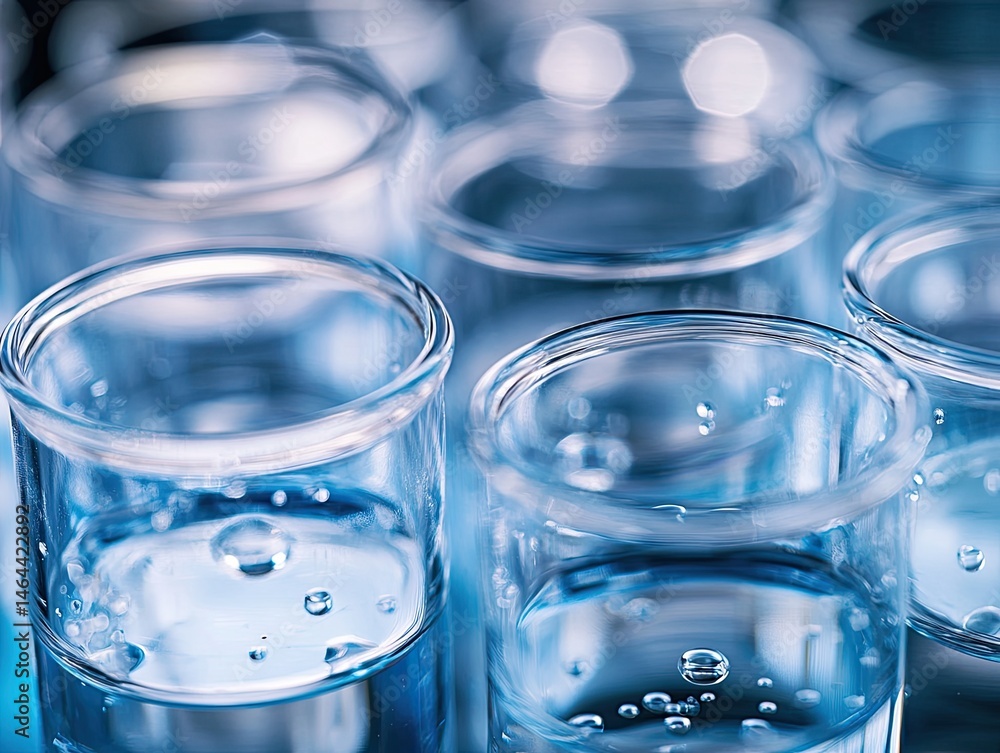 Close-up of multiple test tubes filled with a light blue liquid Close-up of multiple test tubes filled with a light blue liquid