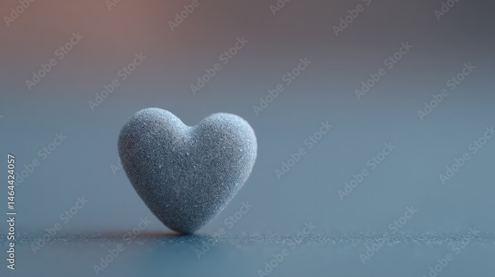 Fototapeta premium single hand gently places heart-shaped stone on reflective surface