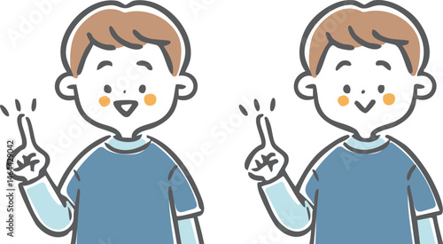 指差しをする男児　上半身　ベクター