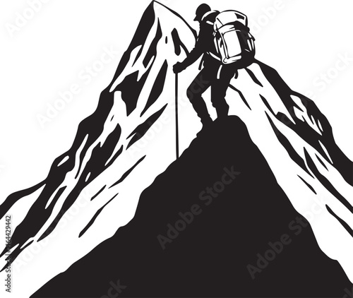 Couple Hiking Mountains | Backpacking Silhouette Art | Minimalist Nature Scene