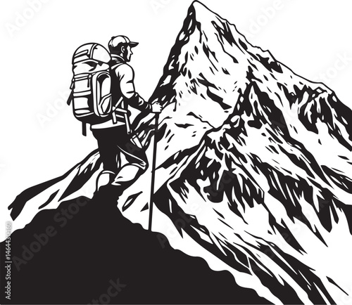 Man Hiking Silhouette | Trekking in Nature Clipart | Adventure Vector Illustration