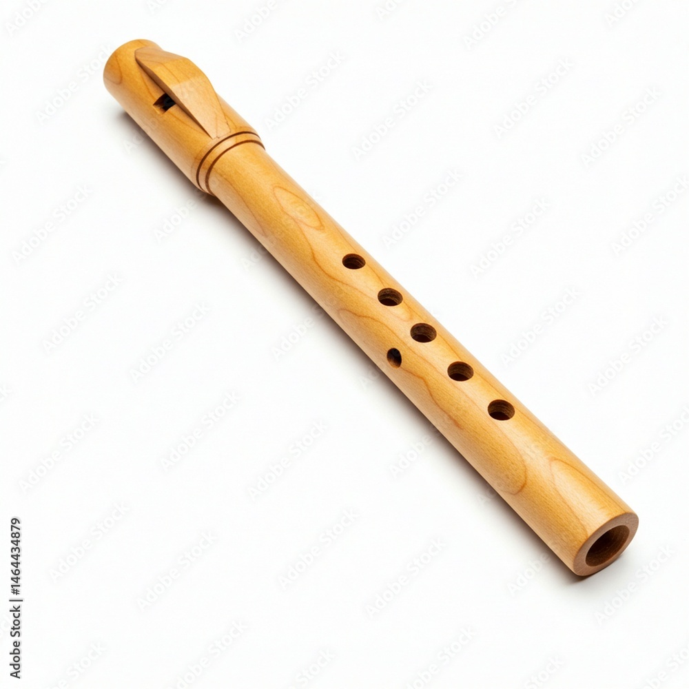 Naklejka premium Close-up of a handcrafted wooden flute.