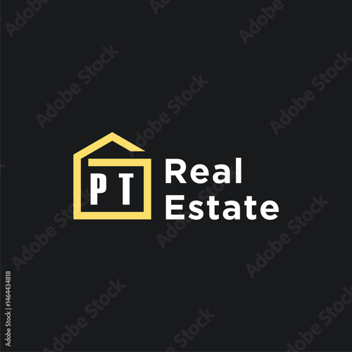 PT initials minimalist creative real estate logo vector