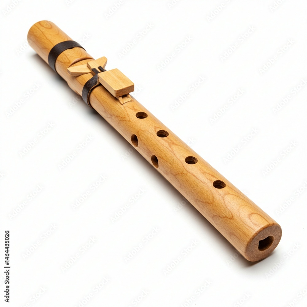 Naklejka premium Wooden Native American Flute on White Background