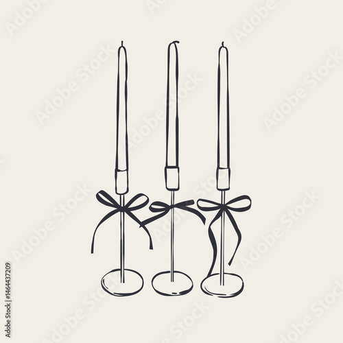Vintage candle holder in contemporary line art style.