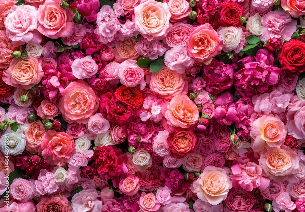 Beautiful Floral Background of Pink and Red Roses in Varied Shades and Textures for Elegant Decorations and Romantic Settings Beautiful Floral Background of Pink and Red Roses in Varied Shades and Textures for Elegant Decorations and Romantic Settings