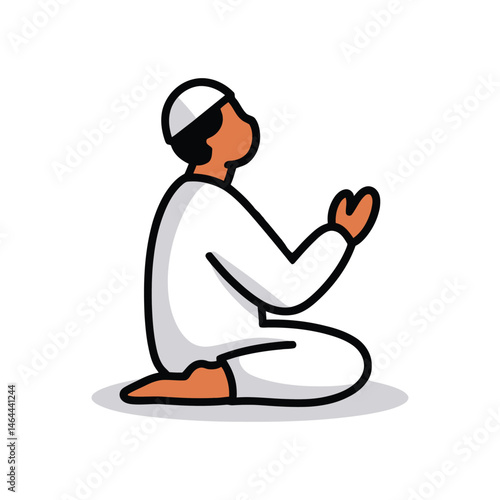 Muslim Man Praying in White Clothes Illustration