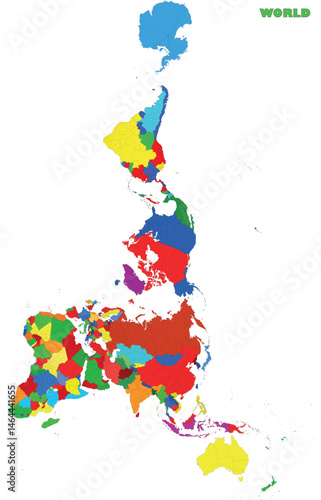 World map without distortion, Australia view with country divisions by highlighted states, vector with simple lines of political divisions