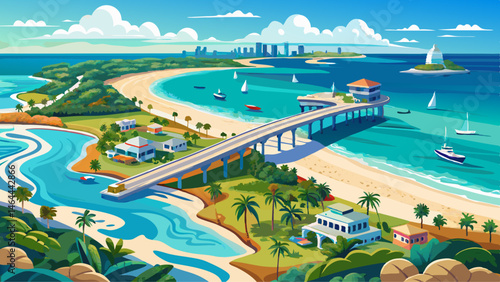  Very beautiful Florida. Panorama of Honeymoon Island State Park FL. Dunedin Causeway. Ocean beach. Spring Break or summer vacation. Gulf of Mexico. Gulf of America. Tropical Nature. Seascape photo. A