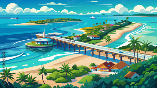  Very beautiful Florida. Panorama of Honeymoon Island State Park FL. Dunedin Causeway. Ocean beach. Spring Break or summer vacation. Gulf of Mexico. Gulf of America. Tropical Nature. Seascape photo. A
