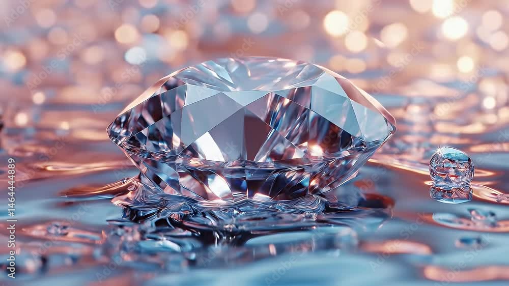 Brilliant Diamond Gem on Metallic Blue Surface with Bokeh Lights Background a Precious Stone Symbol of Wealth and Glamour Brilliant Diamond Gem on Metallic Blue Surface with Bokeh Lights Background a Precious Stone Symbol of Wealth and Glamour