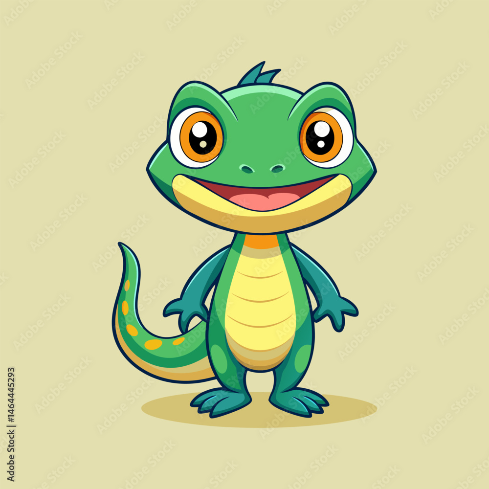 Fototapeta premium Adorable Cartoon Green Lizard Illustration