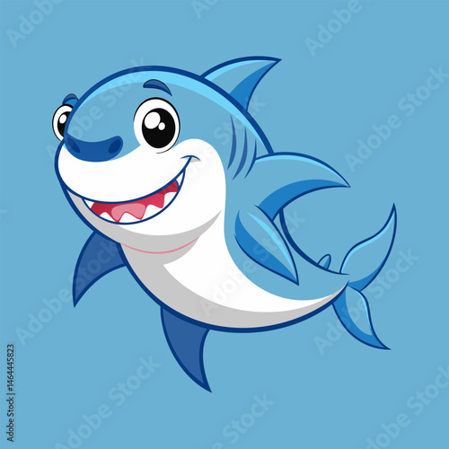 Adorable Cartoon Shark Illustration.  Happy.  Smiling Sea Creature