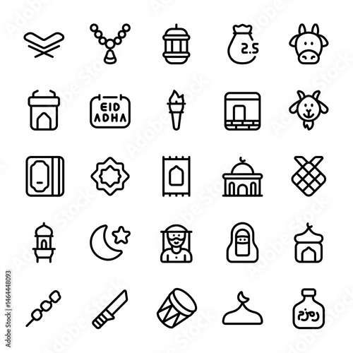 Eid Adha icon sheet with line style, perfect for user interface projects