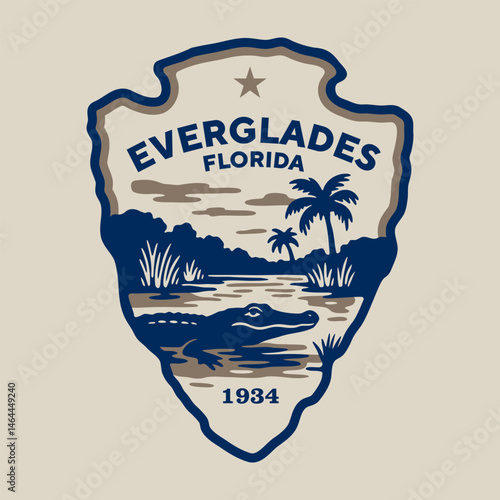 Emblem patch logo illustration of Everglades National Park, Florida, USA.