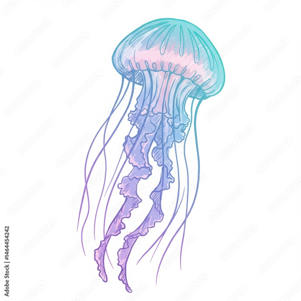 Colorful jellyfish illustration in pastel tones Colorful jellyfish illustration in pastel tones