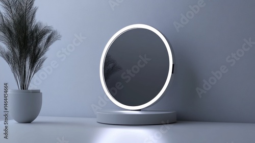 Minimalist LED mirror isolated on white background.  