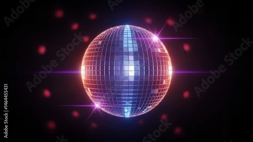 輝くミラーボール、幻想的ネオン光彩