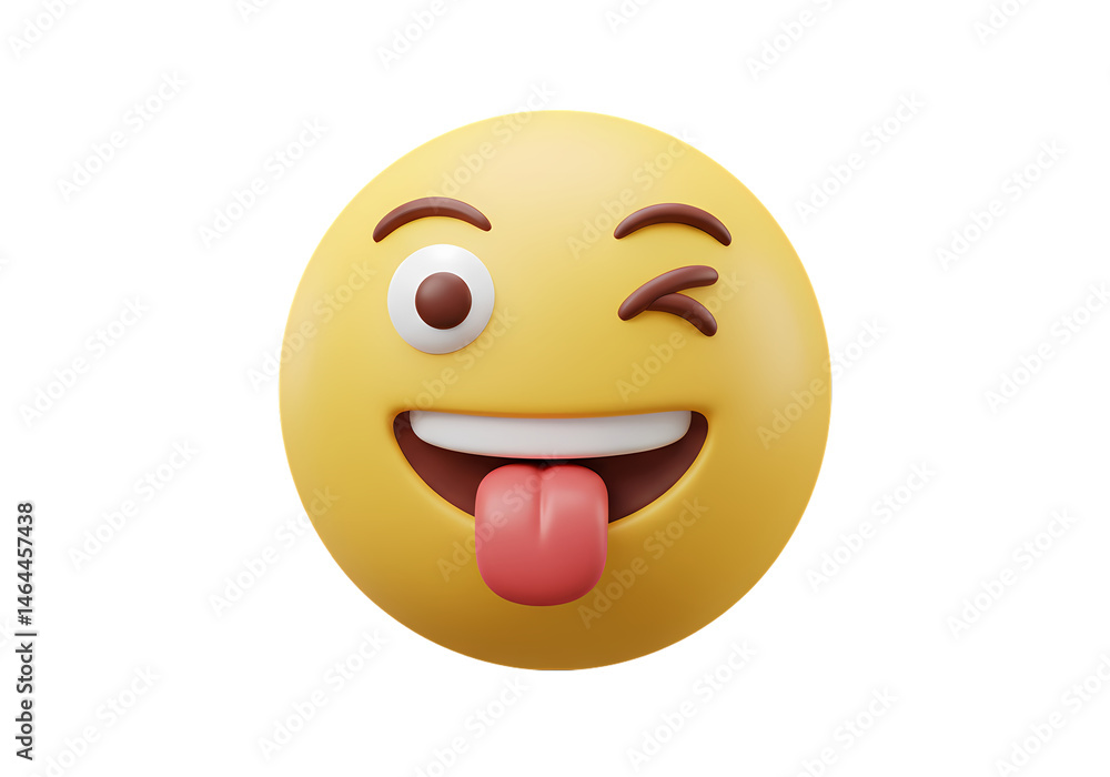 Fototapeta premium Playful Winking Emoji 3D Rendered Smiley Face with Tongue Out isolated on transparent background