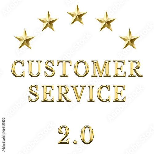 Customer Service 2.0 Badge with Five Gold Stars and Text on transparent background. For circular badge.