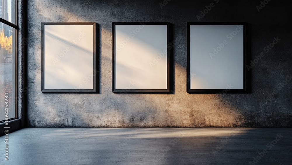 Blank Wall Frames in Industrial Gallery Setting Blank Wall Frames in Industrial Gallery Setting