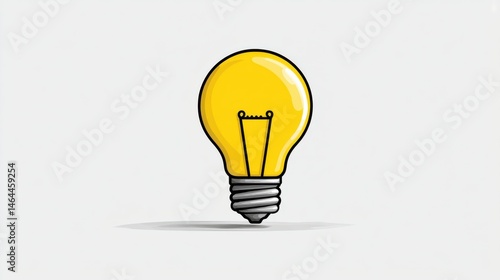 A simple line drawing of a glowing yellow light bulb, minimal outline style with soft neon glow, white background, clean vector illustration