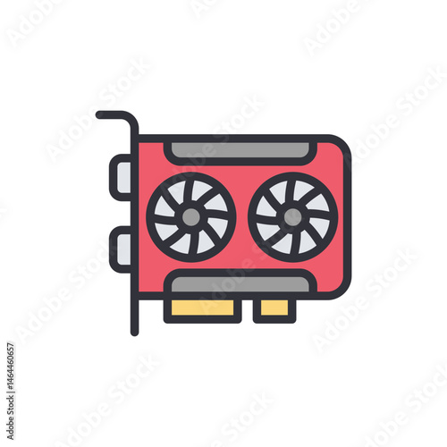 Vector Graphic Card Icon with Dual Fan Cooling, for Computer Gaming